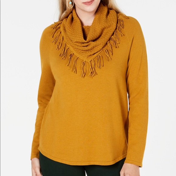 Style & Co Fringe-Trim Cowlneck Sweater - Picture 1 of 6